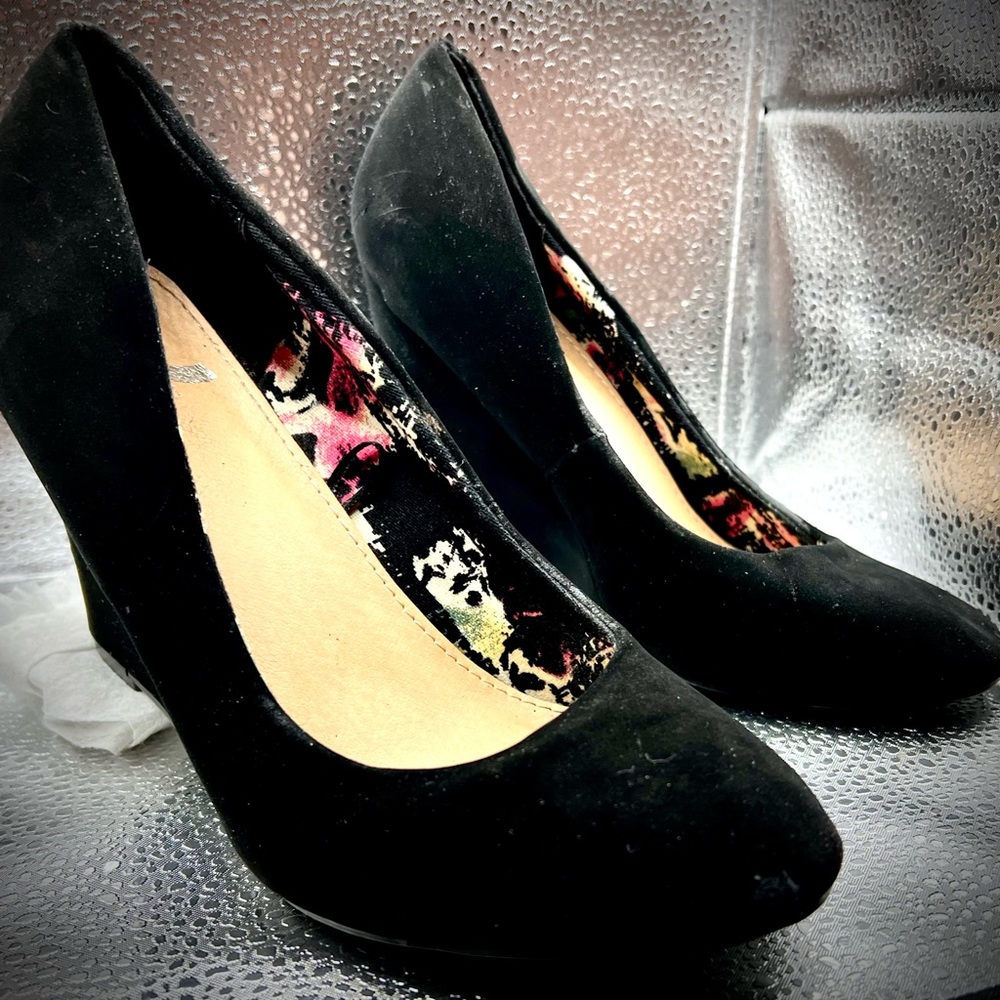 Black Suede Wedge Heels